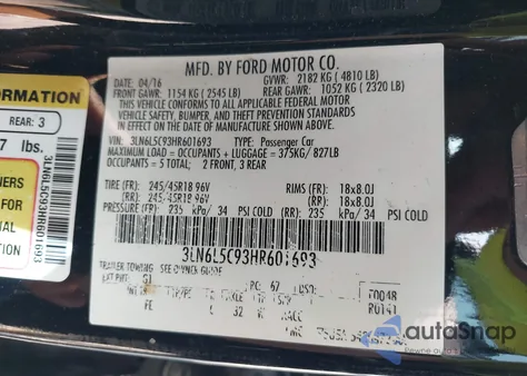 2017 Lincoln Mkz Select из США, поврежденный, VIN 3LN6L5C93HR601693